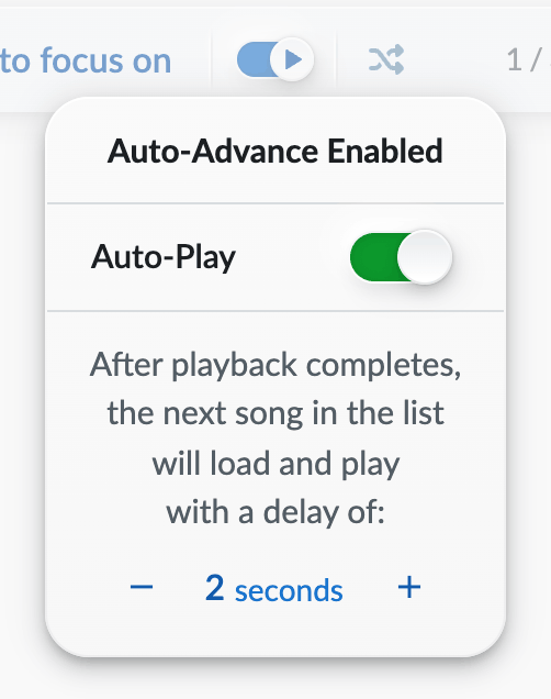 Auto-Advance menu with Auto-Play enabled and a two-second delay.