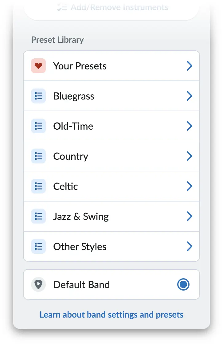 Preset Library with list of genres