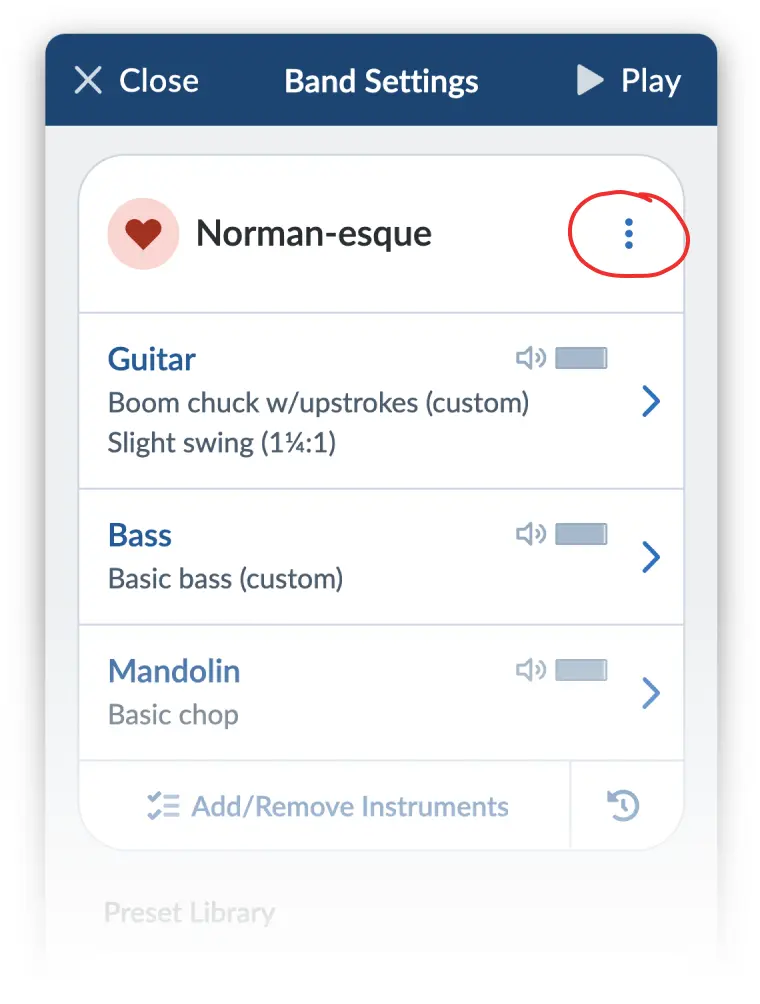 Three-dots menu next to current preset name
