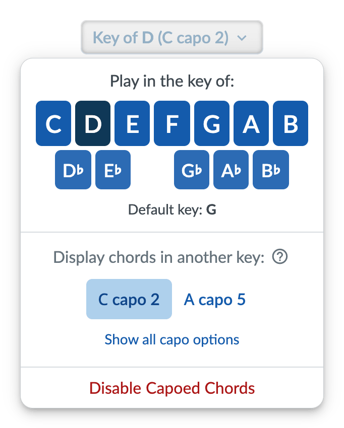Key menu with Capoed Chords enabled.