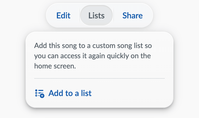 Lists menu on tablet for a user with no lists, showing the Add to a list button.