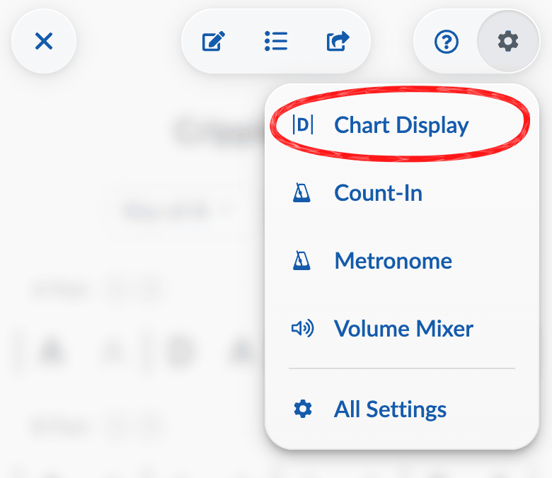 Top-right menu on phone with Chart Display circled