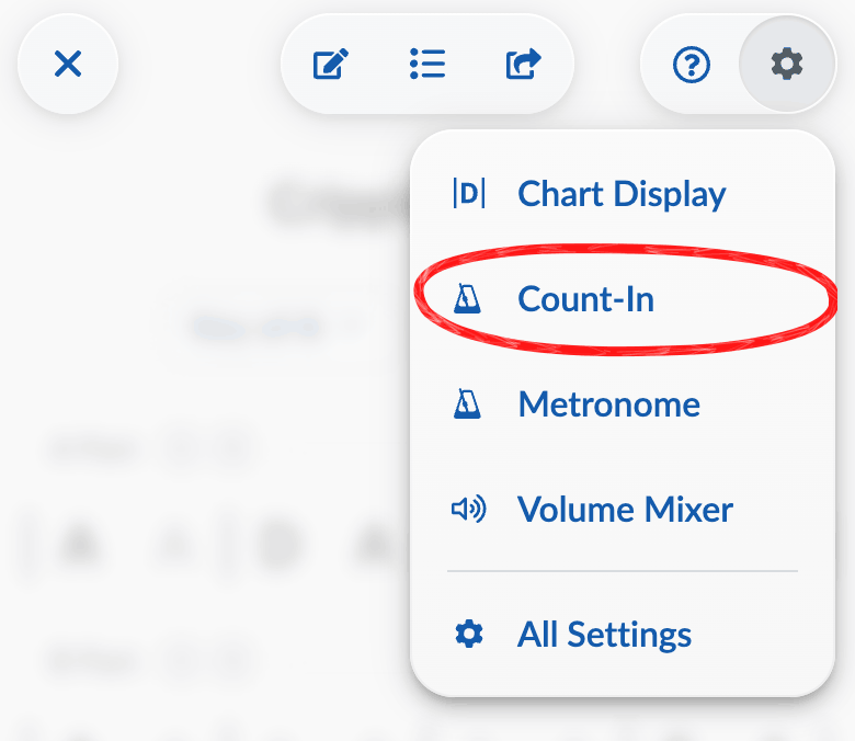 Top-right menu on phone with Count-In circled