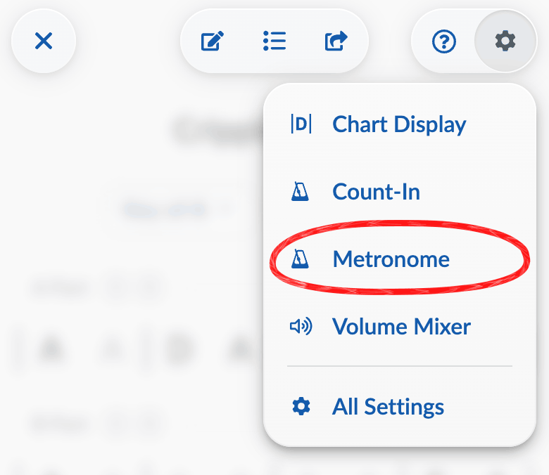 Top-right menu on phone with Metronome circled