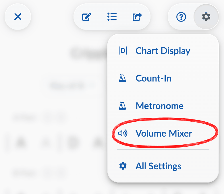 Top-right menu on phone with Audio/Mixer circled