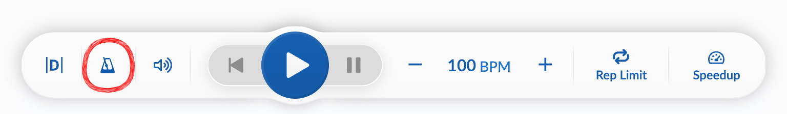 Count-in and metronome button circled on computer