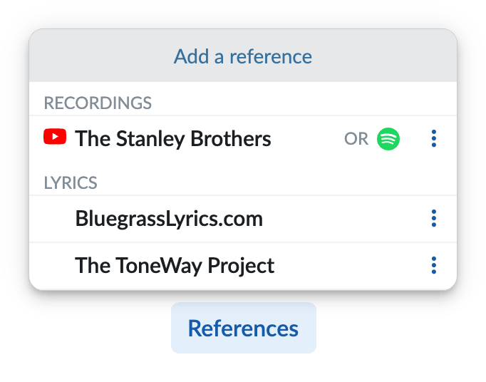 References menu open for Angel Band.