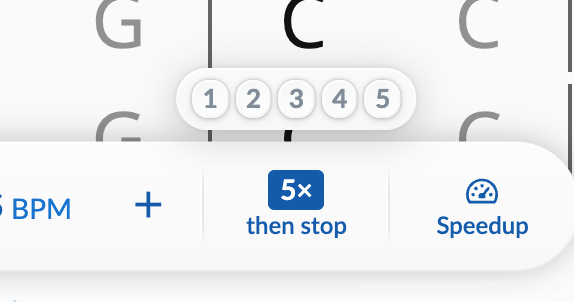 Rep indicator showing 5 reps above the Rep Limit button, tablet