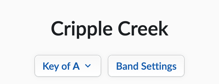 Song title with Key of A and Band Settings buttons